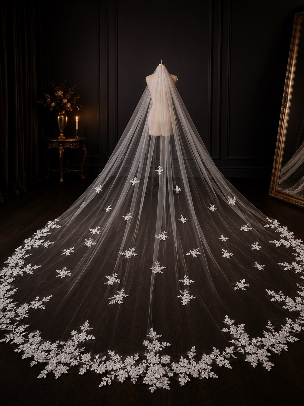 White Floral Edge Bridal Veil - Women Accessories